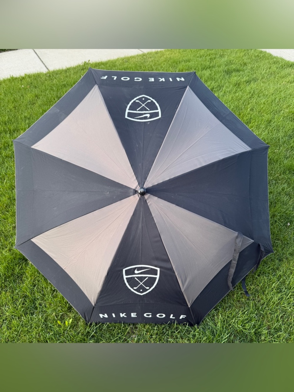 Nike Golf Large Umbrella Black Gray Dual Canopy Windproof Rare EUC